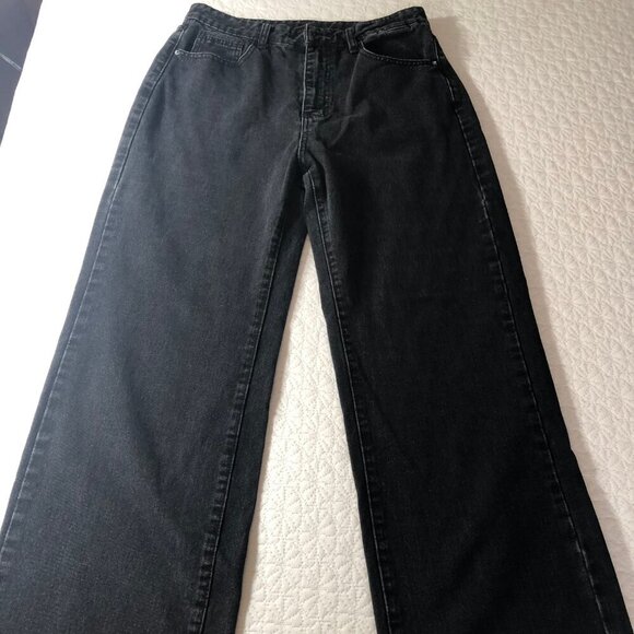 Shein Women's Size Large Black Cotton Blend straight Denim Jeans, dark wash - Picture 2 of 8